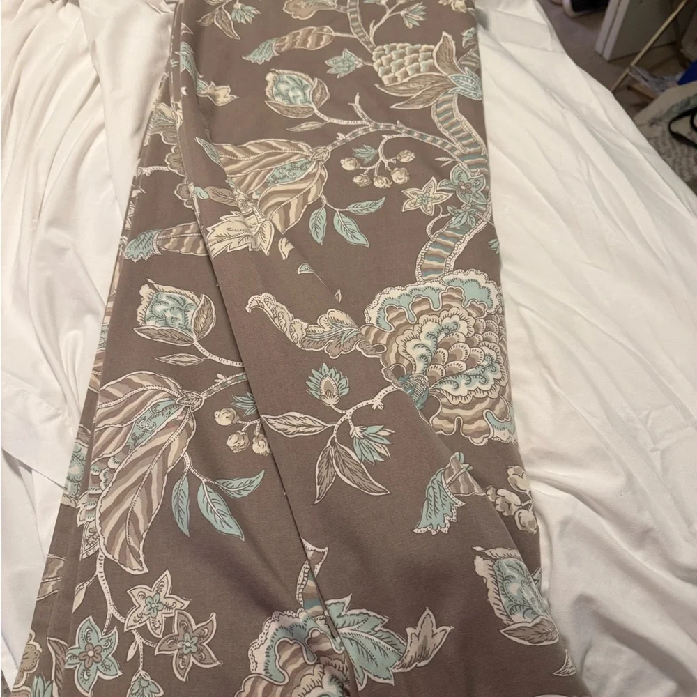 Floral Print Wide Leg Pants - Taupe with Aqua Accents